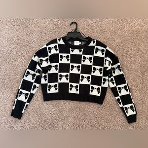 Chic Black and White Bow Sweater